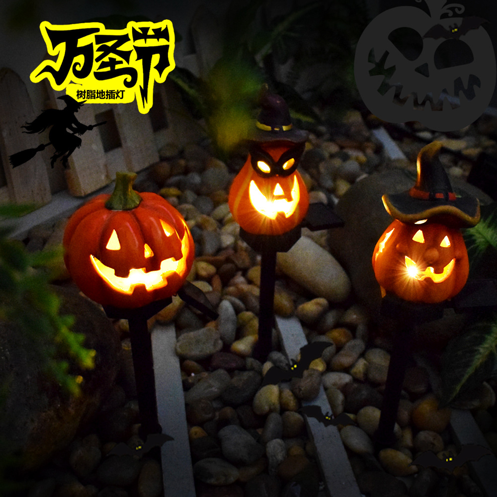 New solar-powered outdoor courtyard Halloween pumpkin lantern resin craft garden Ghost Festival atmosphere decoration ground socket full figure