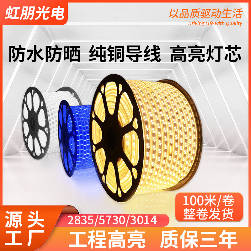 led220v high-voltage light strip bare board, 2835 lamp core, outdoor courtyard waterproof lighting high-brightness flexible soft light strip full figure