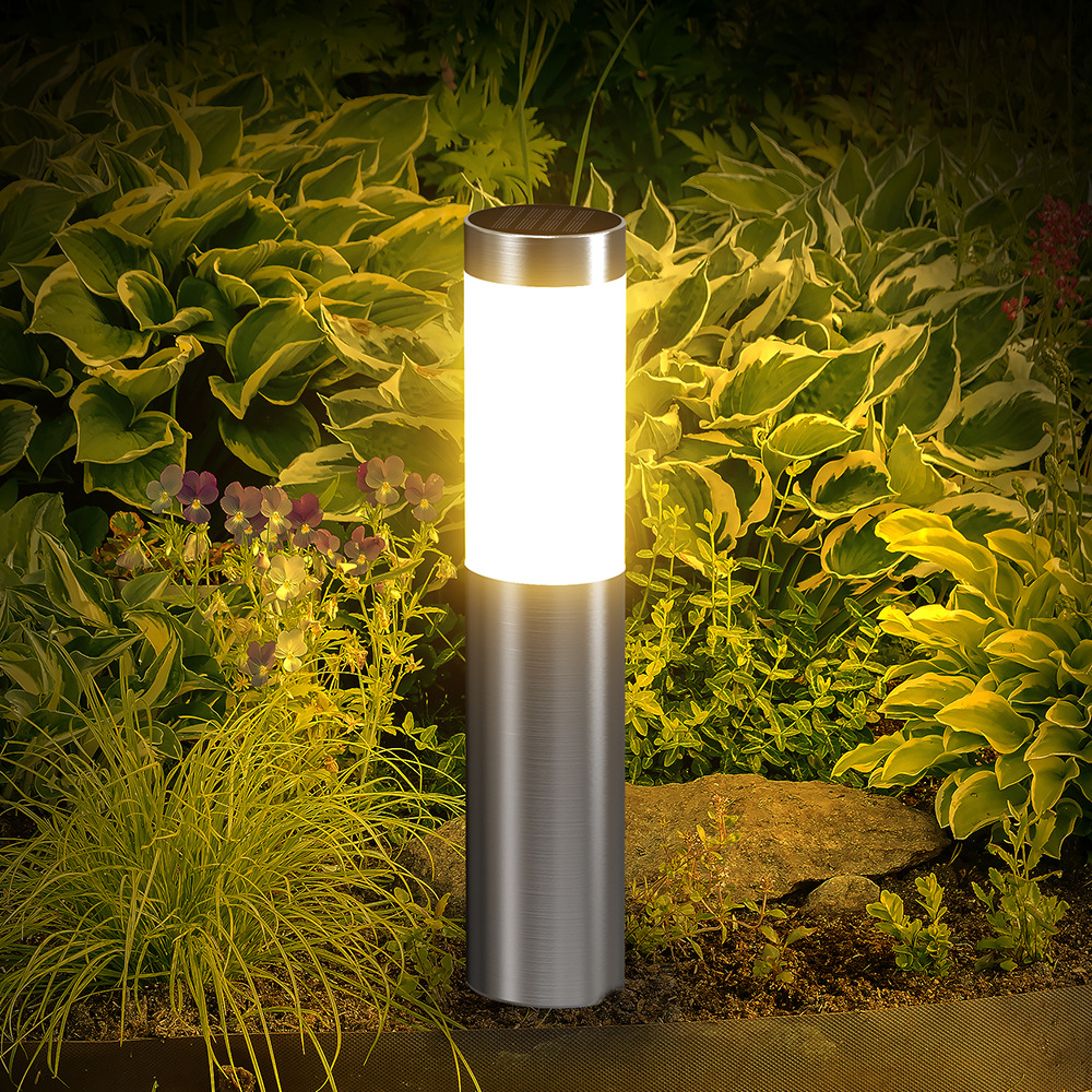 Cross-border bestseller solar stainless steel 3led modern courtyard outdoor garden cylindrical outdoor waterproof lawn light full figure