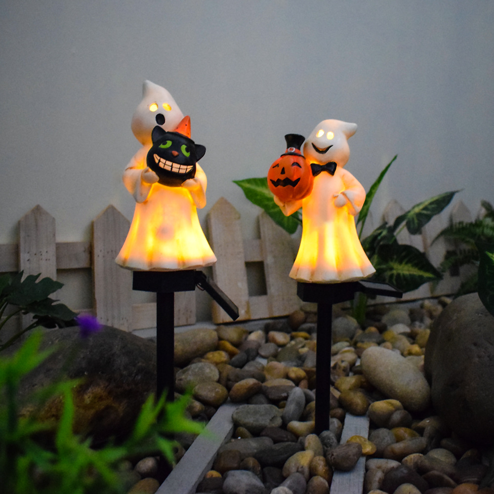 New solar-powered outdoor courtyard Halloween pumpkin lantern resin craft garden Ghost Festival atmosphere decoration ground socket details Picture