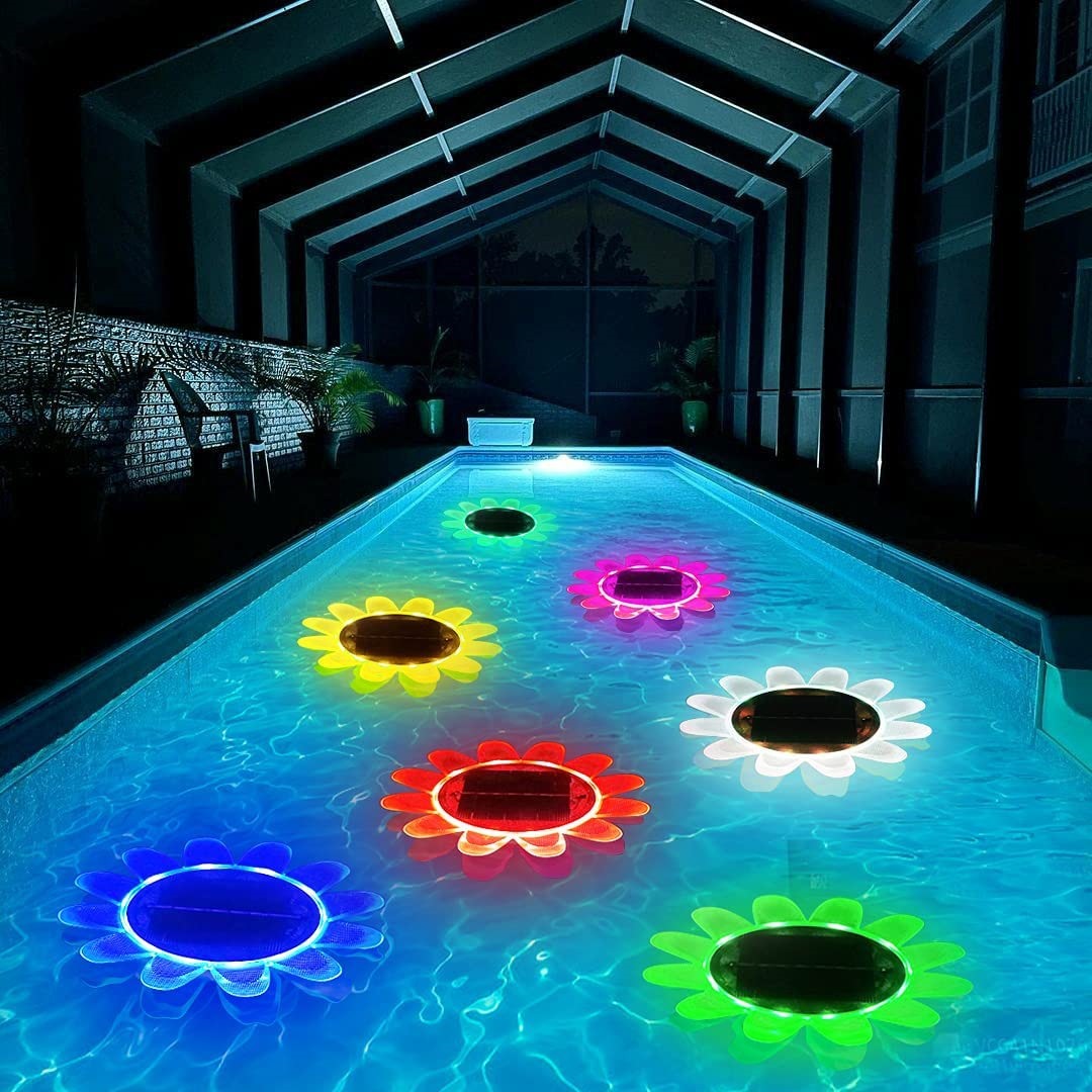 Solar-powered flower swimming pool lights, LED water float strips, color-changing timing, waterproof pond water float pool, hot spring fountain lights full figure