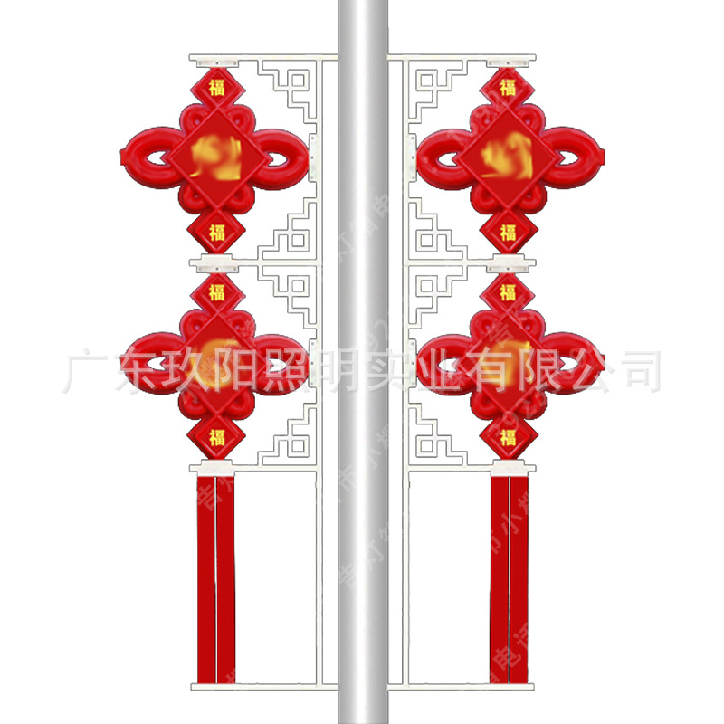LED Chinese knot lamp, solar energy engineering lighting decoration, street lamp pole decoration, double-ear Chinese knot street lamp manufacturer Item Picture