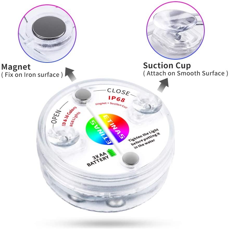 RF wireless pool light, LED with magnet, aquarium bathtub, bath fountain, pond bottom pool, vase, diving light Item Picture