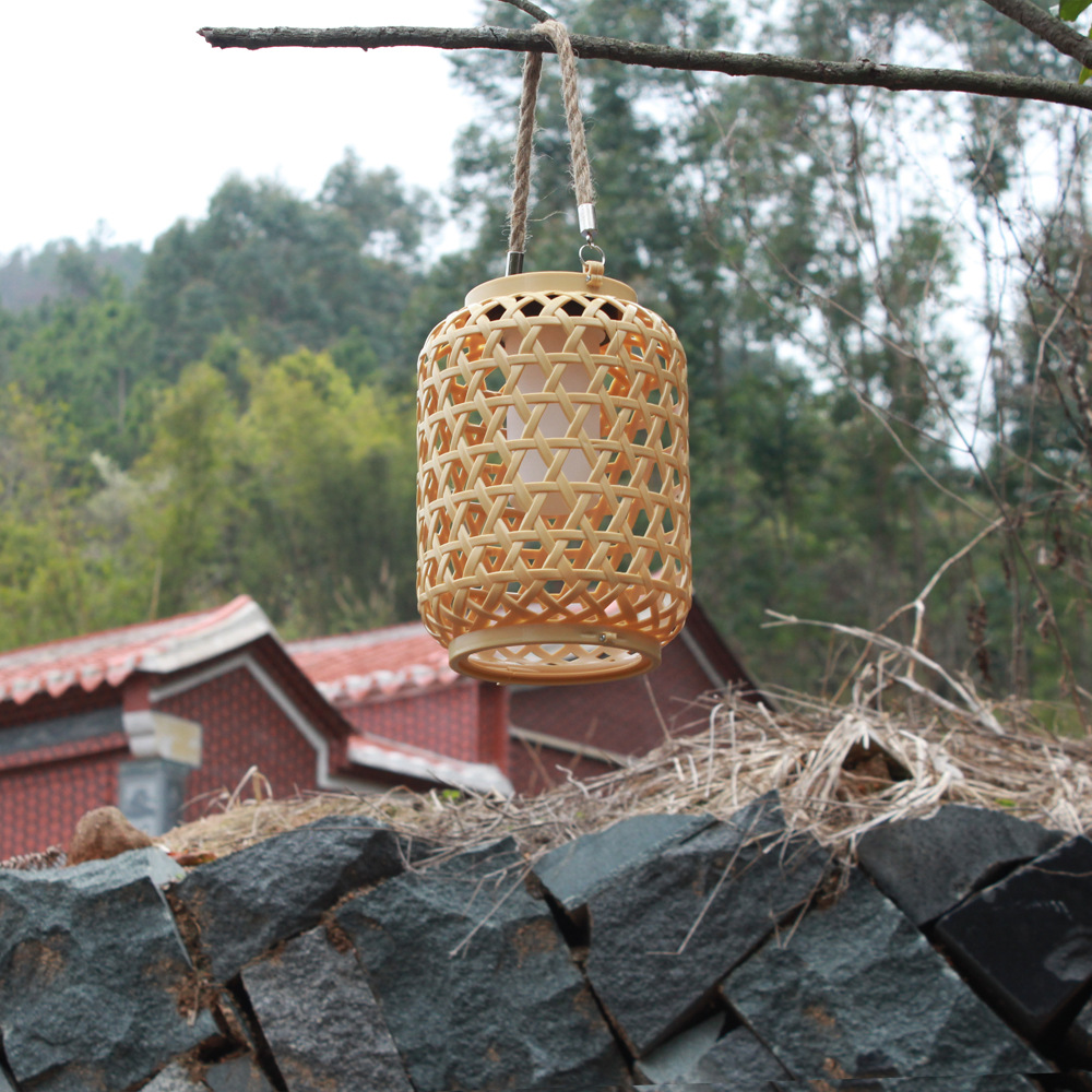 Cross-border solar-powered bamboo weaving lanterns, outdoor courtyard homestay decorative lanterns, hanging lamps, garden retro atmosphere lights Specification drawing