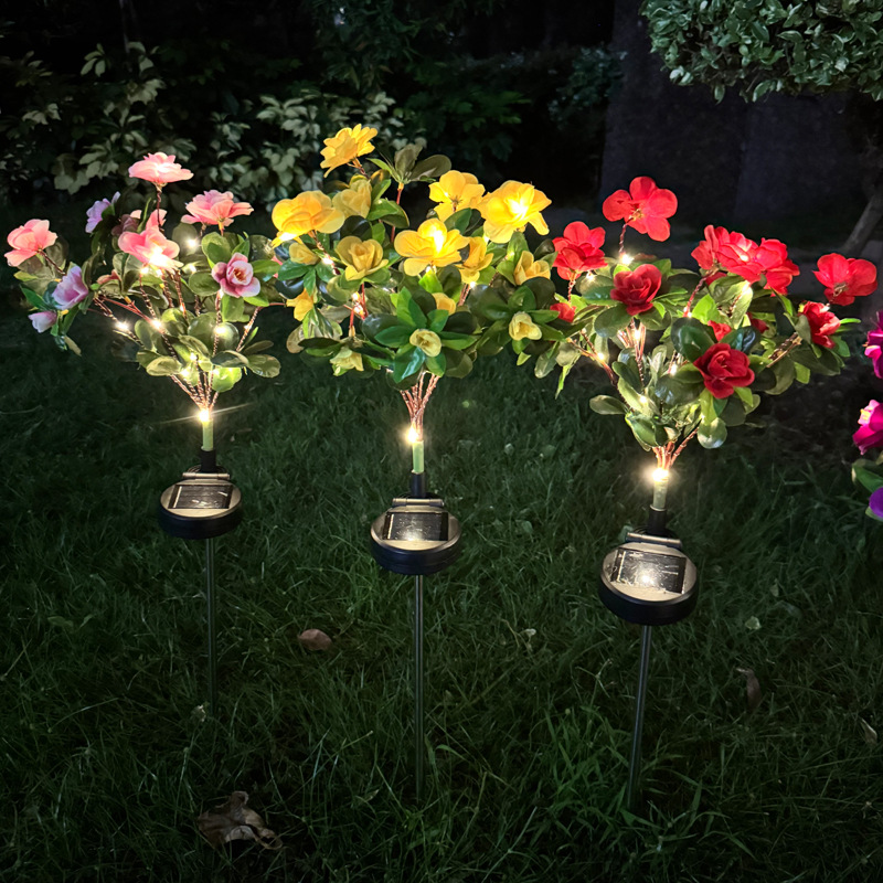 Cross-border outdoor garden terrace courtyard decoration LED ground insert lights simulate the projection of red flower lights and solar rhododendrons full figure