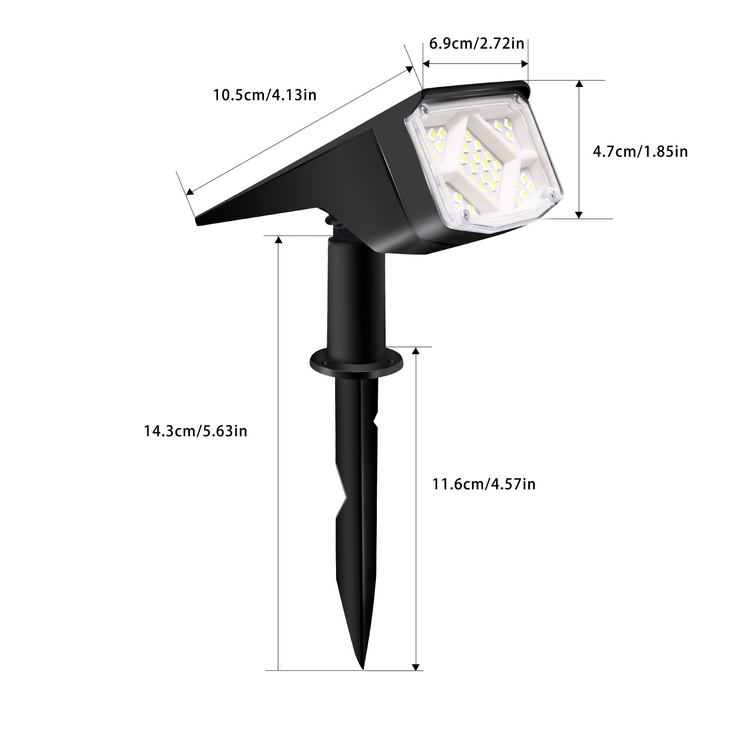 New outdoor solar spotlights with 38LED high-brightness spotlights for courtyards, gardens, roads, trees, decorations and lawns Specification drawing