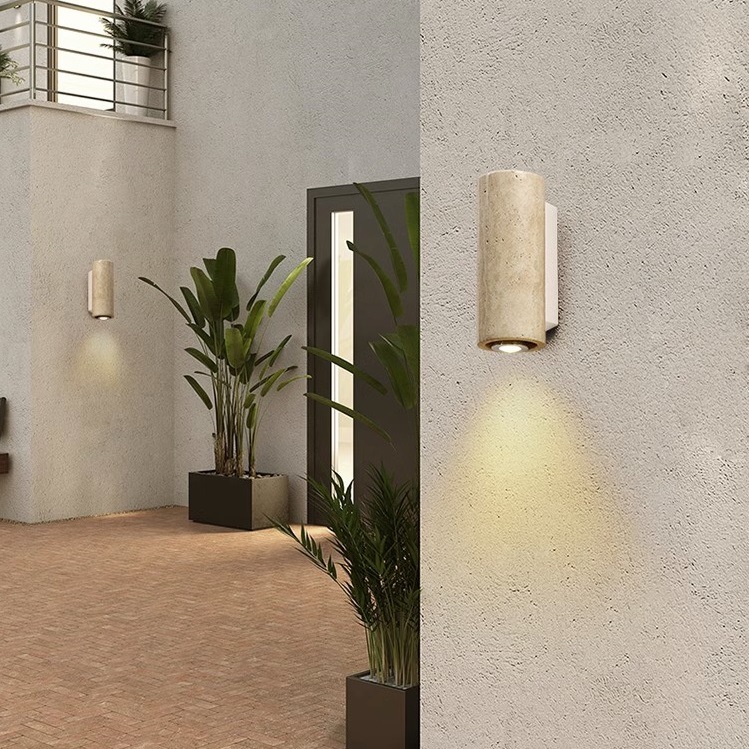 Wabi-sabi style yellow cave stone outdoor waterproof wall lamp, hotel and homestay entrance sign, courtyard balcony marble wall lamp Specification drawing