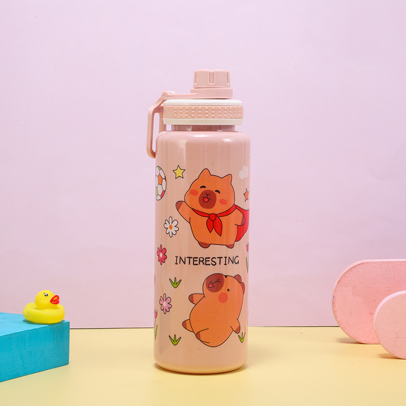 H164-HY-039B cartoon plastic cup, high appearance level, large-capacity transparent solid color water cup, portable water cup with handle detail image 2