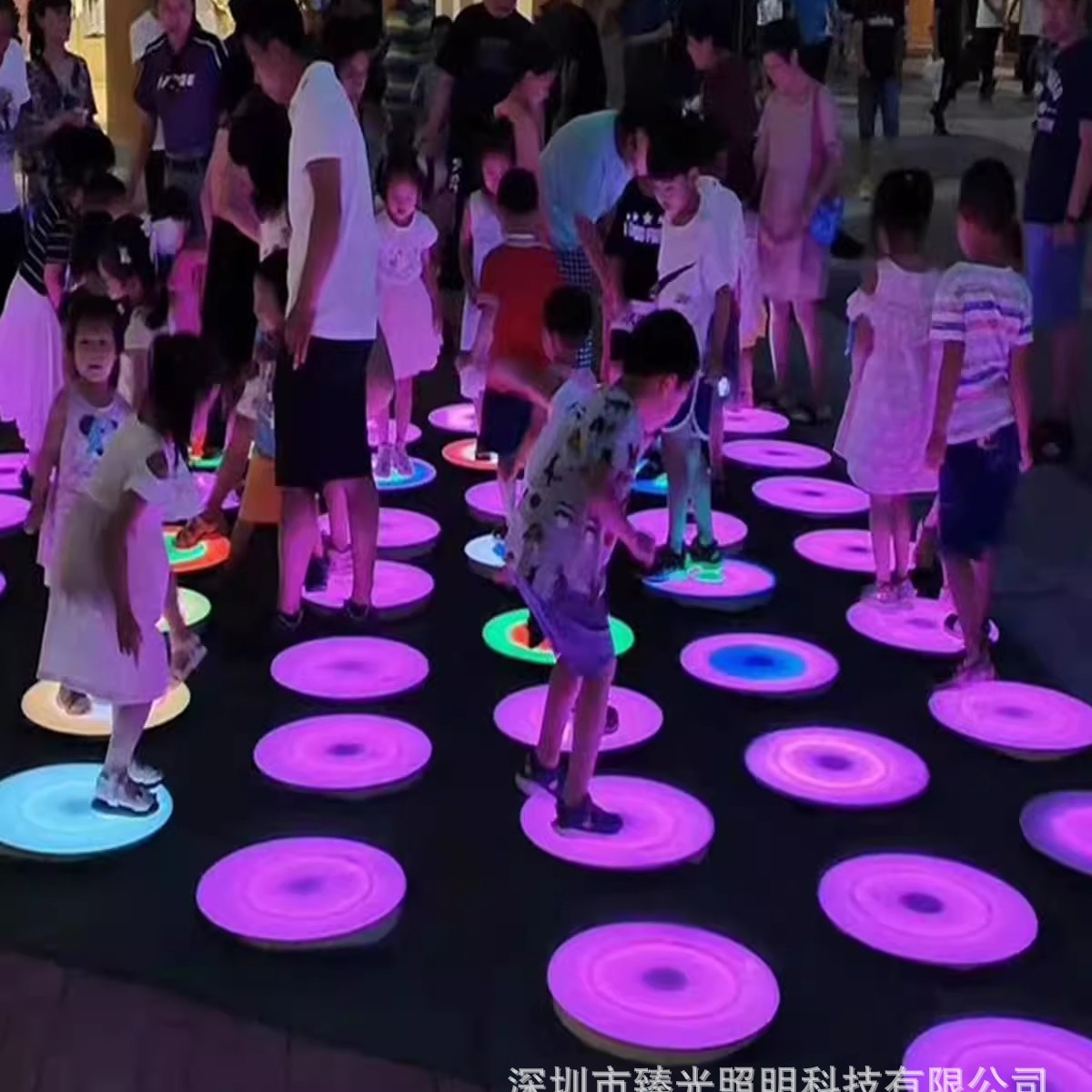 LED circular sensor floor tile light, colored outdoor waterproof square stage human interaction gravity sensor ground light full figure