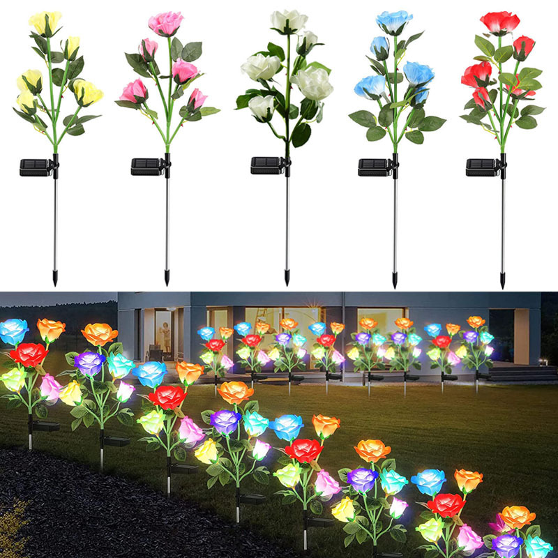 Solar lamps, rose lamps, lawn lamps, outdoor waterproof garden landscape lamps, festive atmosphere decorative lamps, ground socket lamps full figure