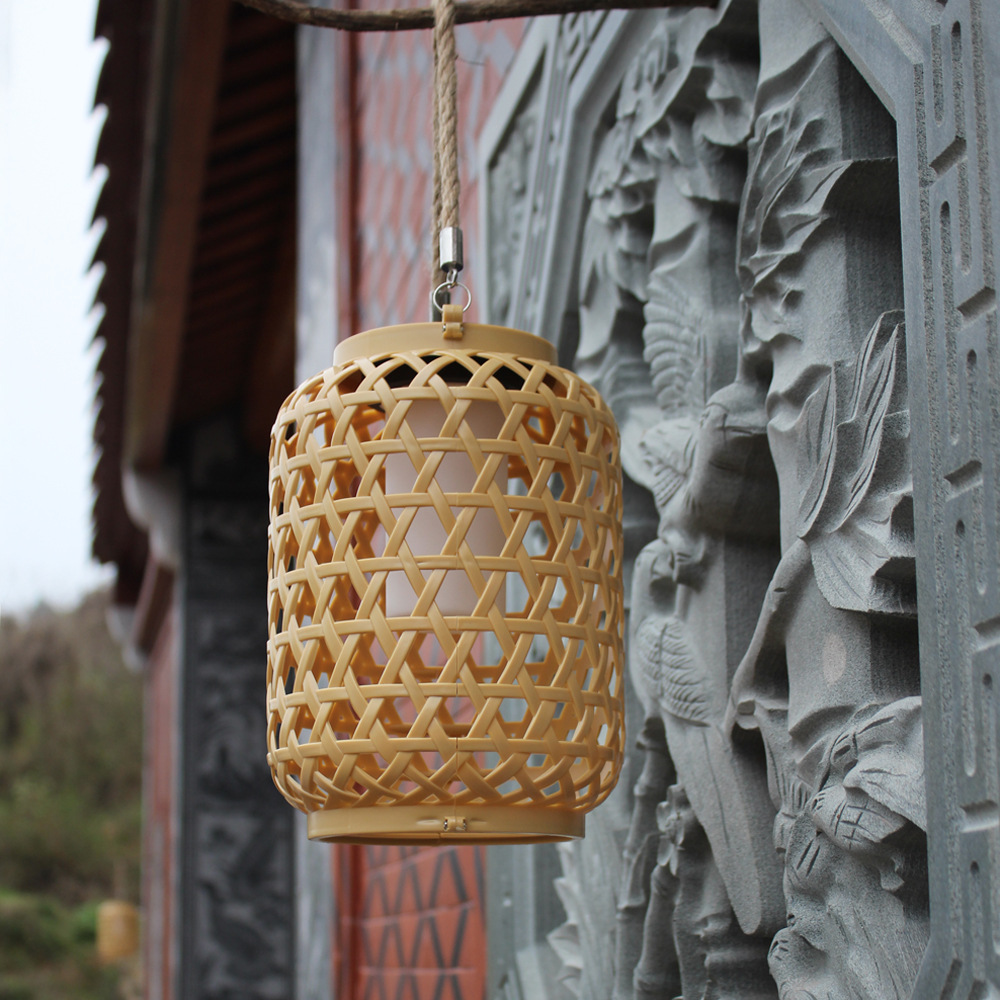 Cross-border solar imitation bamboo weaving lanterns, outdoor solar lights, courtyard solar lights, rattan weaving lights, garden decorative lights details Picture