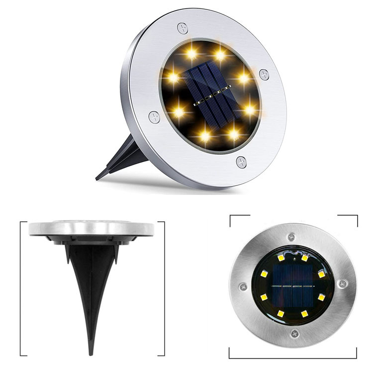 Outdoor garden lights, solar ground lights, ground plug floor lights, 8LED ground lights, garden landscape deck lights, waterproof details Picture