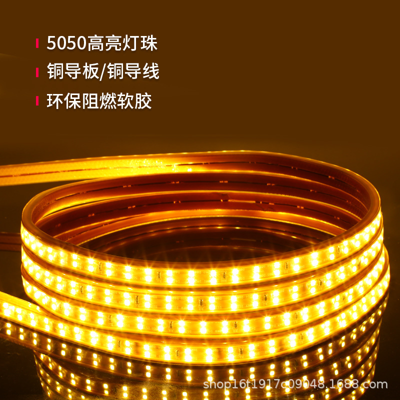 220v led light strip, three-color soft light strip for living room home ceiling, outdoor super-bright self-adhesive light strip, waterproof wire light details Picture