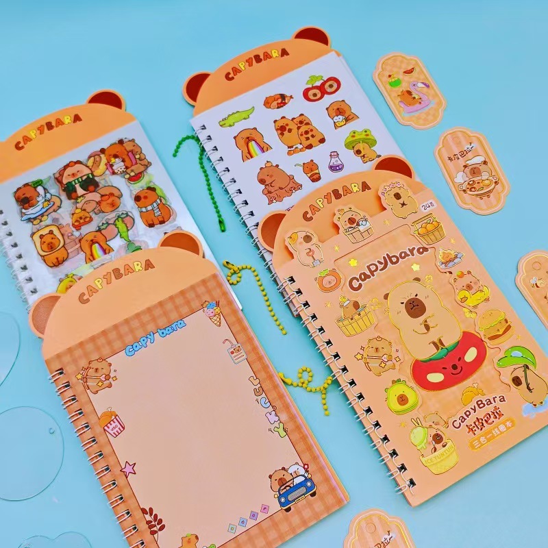 卡通可爱卡皮巴拉创意三合一线圈本儿童手帐贴纸本素材本文具批发 详情6