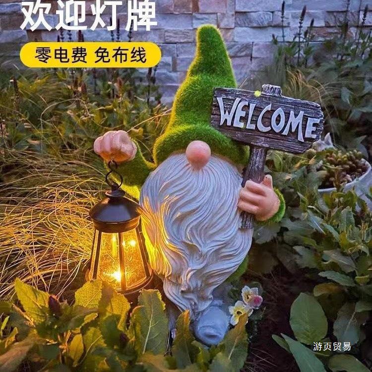 Outdoor solar resin lamps, Christmas elves, dwarf ornaments, succulent garden courtyard lamps, landscape layout, German plants details Picture