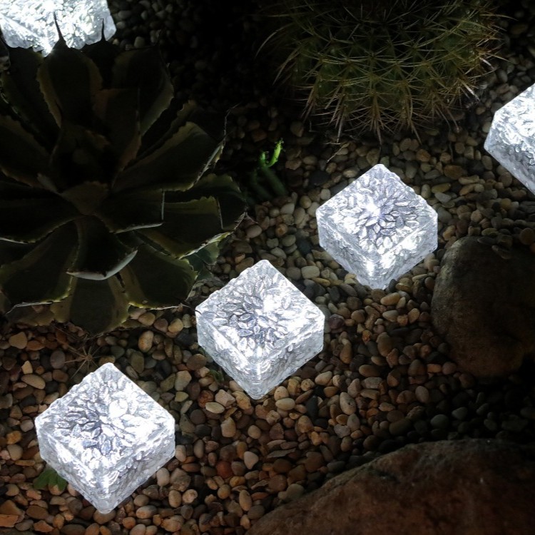 Solar-powered ground lights, outdoor waterproof staircase ice brick lights, courtyard ice block ornaments, landscape lawn lights, garden lights full figure