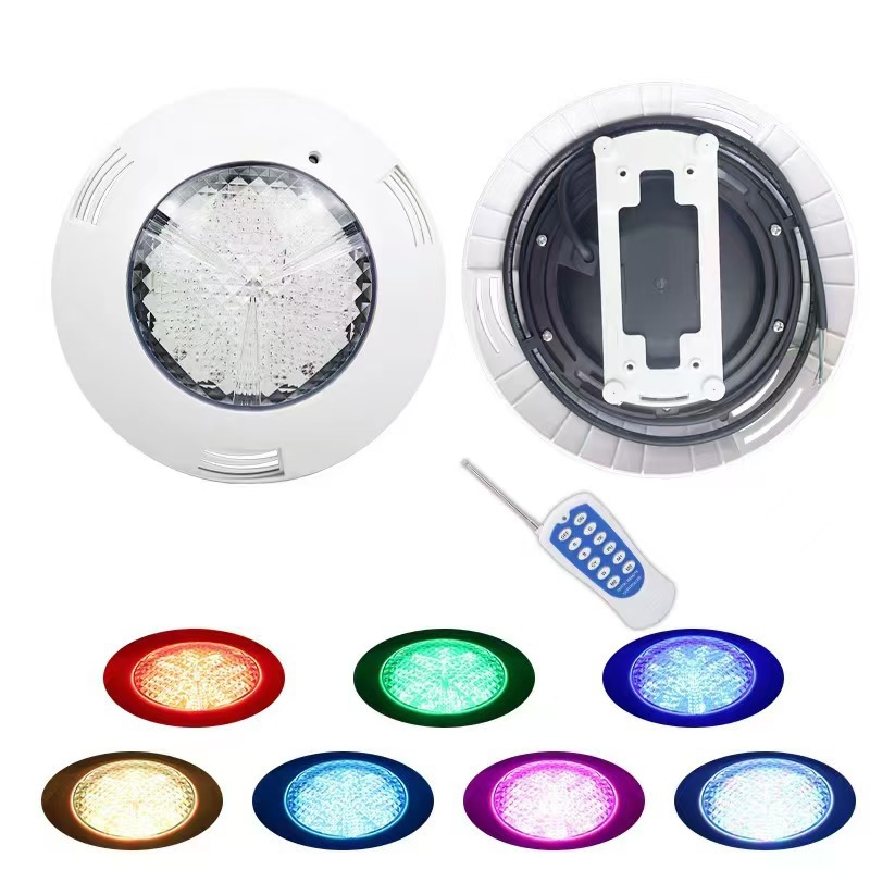 RGB seven-color wireless remote control swimming pool light 12V24V wall-mounted underwater light illumination plastic circular indoor swimming pool light details Picture