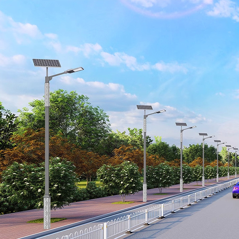 New Chinese-style LED solar street lamp, 6-meter outdoor corrugated pole street lamp, with distinctive patterns and retro landscape street lamp details Picture