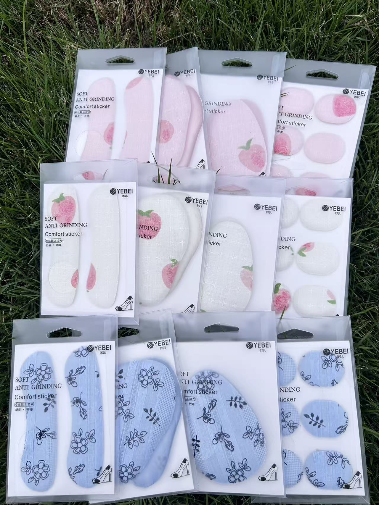 PU striped jacquard four-piece set: front foot pads, back foot pads, and back stickers. You can stick them freely in multiple colors to choose from. Anti-chafing