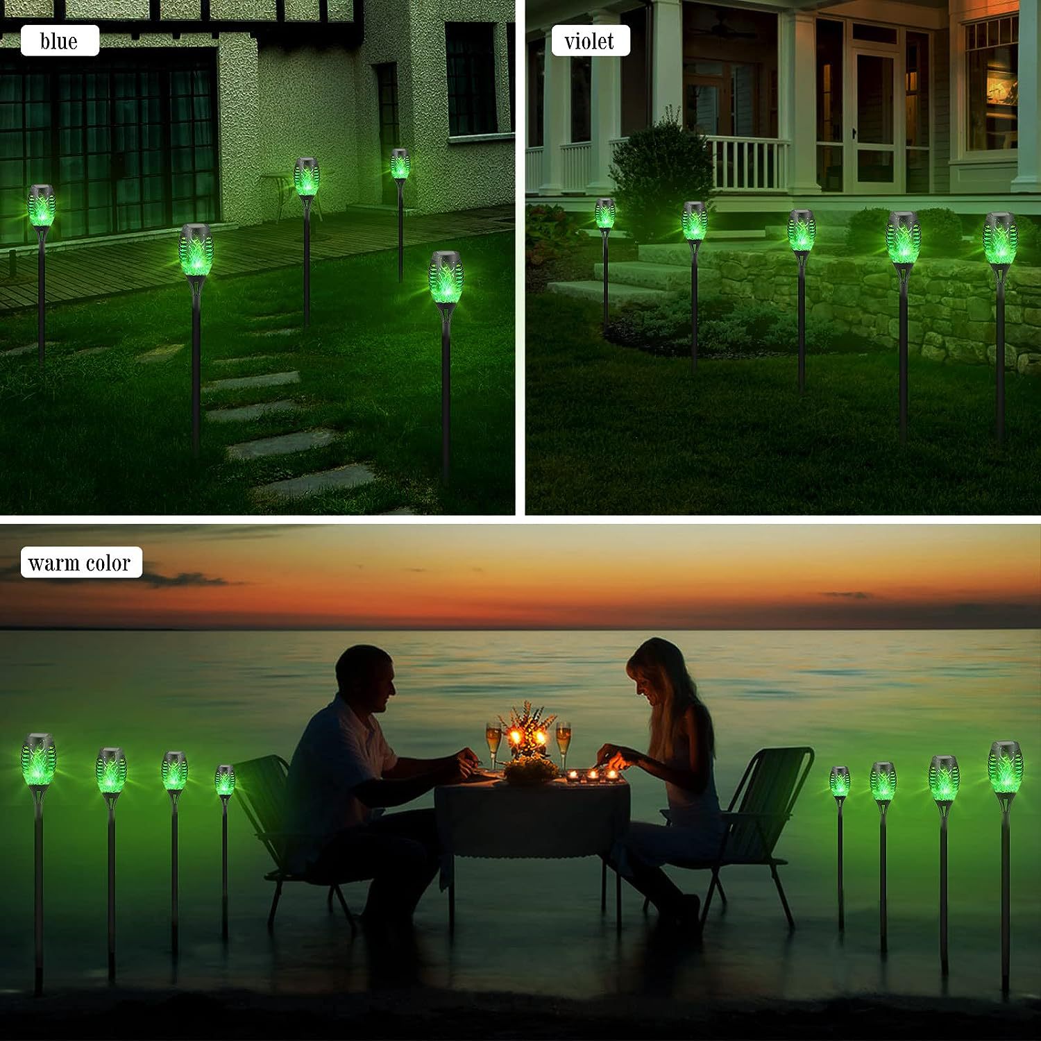 Solar mini flame lamp outdoor garden 7-color blue and purple garden balcony landscape ground insert lawn lamp details Picture