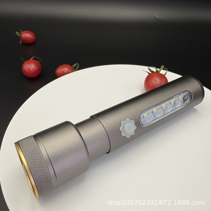 Foreign trade special supply of multi-functional high-intensity flashlight, aluminum alloy with side light, lithium battery, USB-Type-c charging Specification drawing