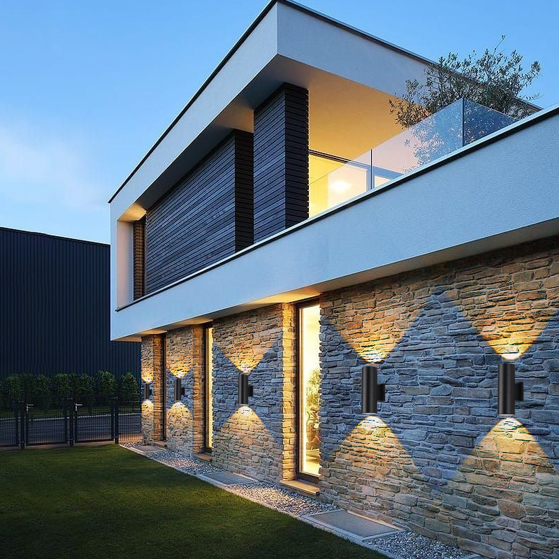 LED outdoor wall lamps, double-head and single-head circular exterior wall top and bottom spotlights, courtyard outdoor column and fence lights, waterproof 12W Specification drawing