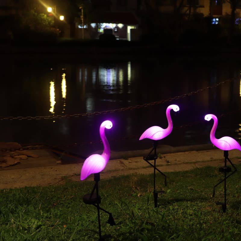 Solar-powered flamingo outdoor garden light, ground plug light, one-to-three outdoor garden landscape, courtyard decoration and lawn light details Picture