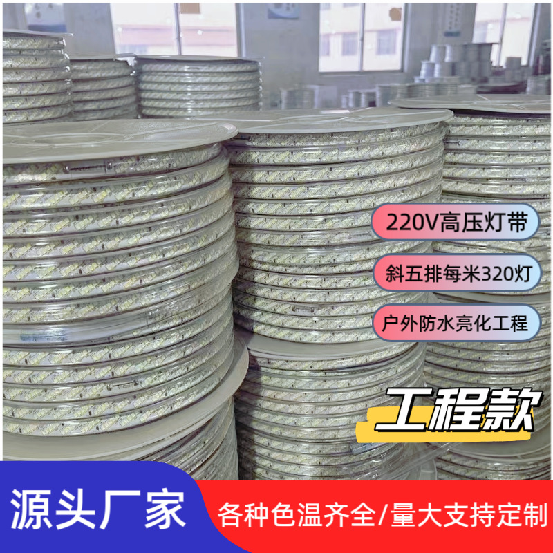 220v outdoor led waterproof light strips, three rows of ultra-bright eaves and exterior walls, 320 beads, flexible light strips for home decoration lighting projects details Picture
