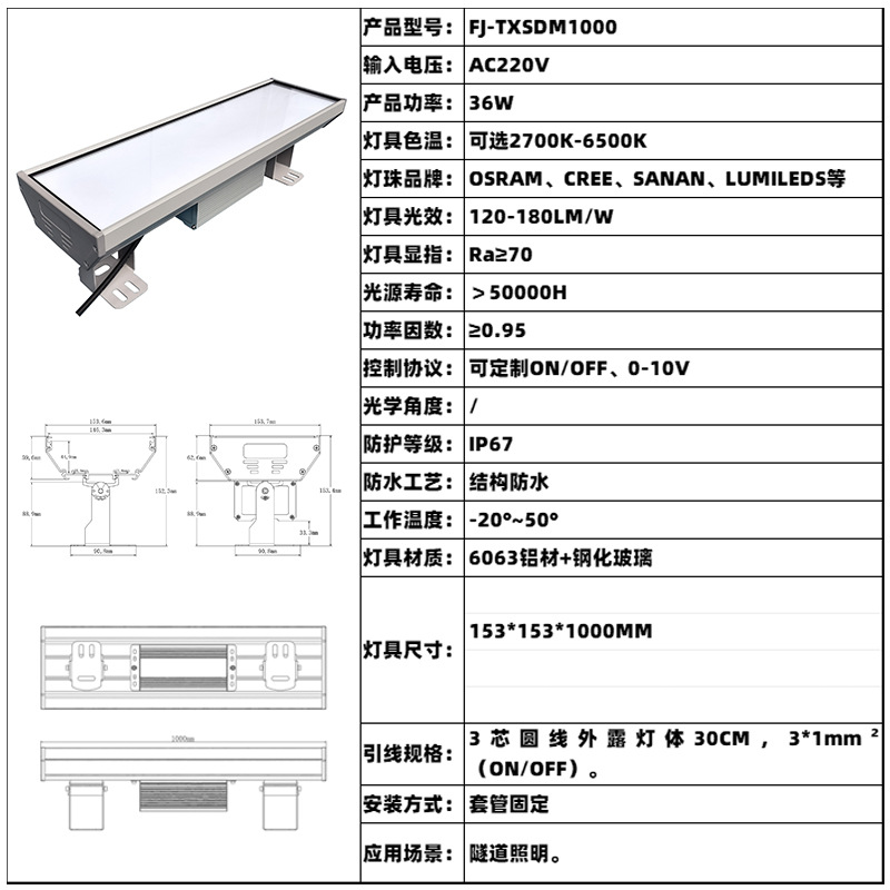 LED36W tunnel light panel light structure waterproof and anti-glare panel light details Picture
