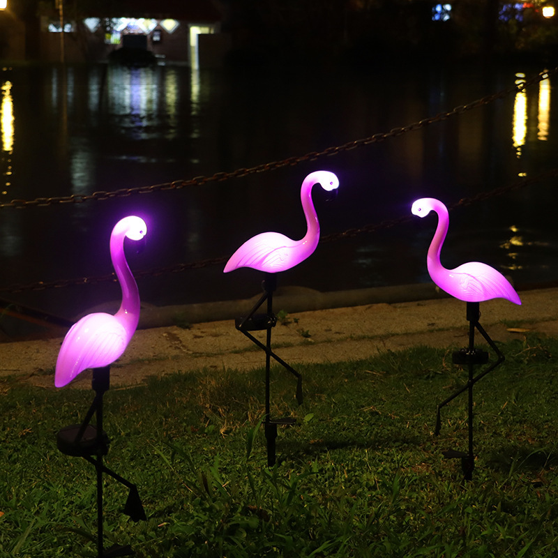 Solar-powered flamingo outdoor garden light, ground plug light, one-to-three outdoor garden landscape, courtyard decoration and lawn light Application Scenario