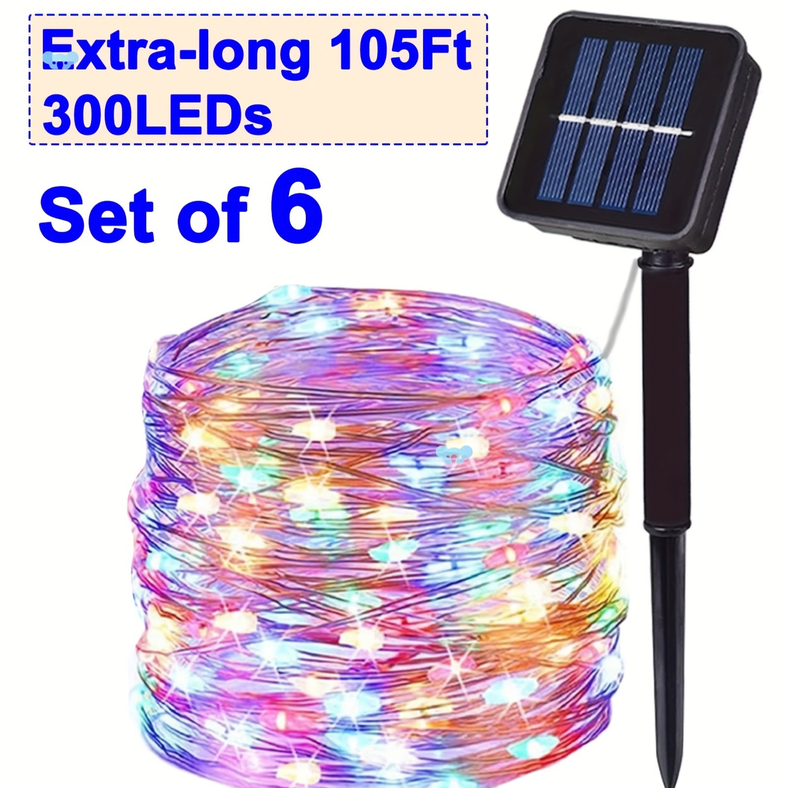 6PCS Solar String Lights, 110FT Each with 300 LEDs,, 8 full figure