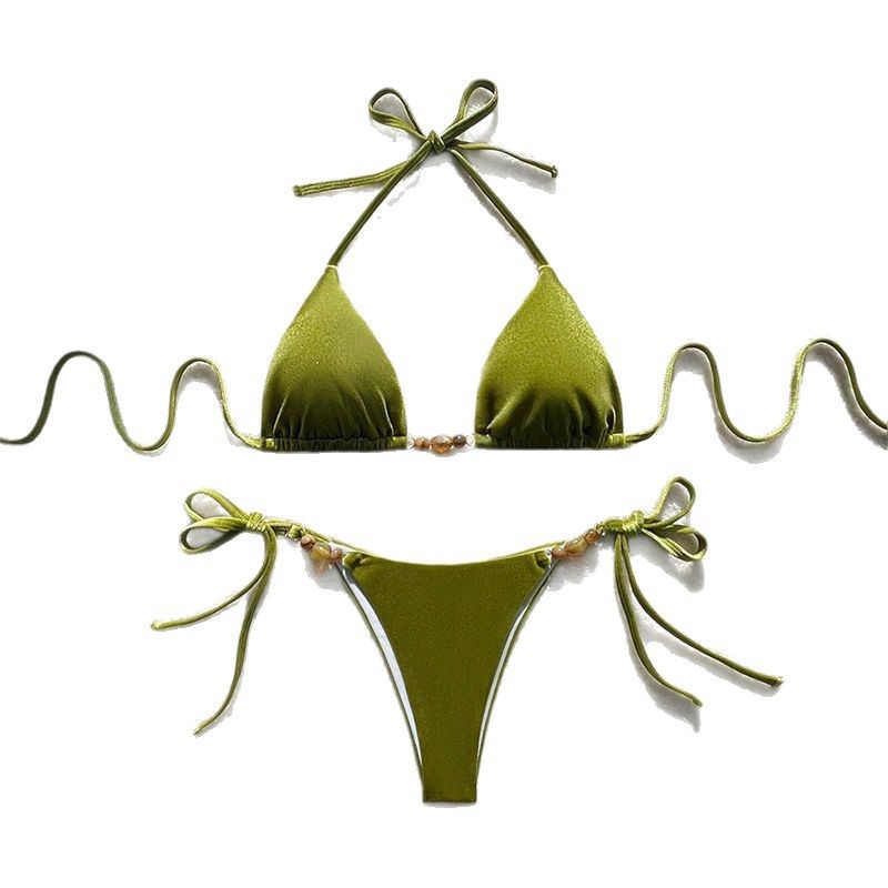 Solid-Color Bikini Lace-Up Sexy Split Triangular Cup Beach Hot Spring Swimsuit Item Picture