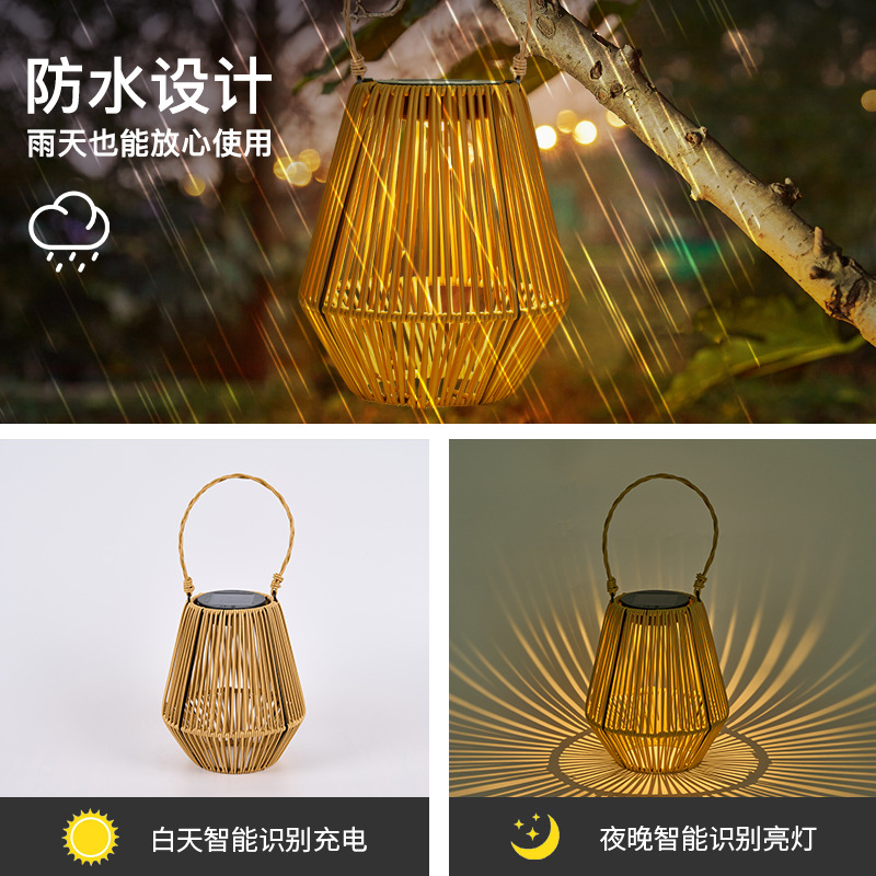 Hand-woven rattan portable solar night light details Picture