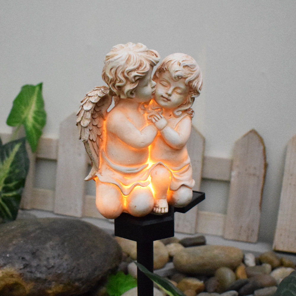 Solar-powered outdoor garden lamp handicrafts, floor-inserted resin angel-shaped statue, garden European-style landscape decorative lamp Specification drawing