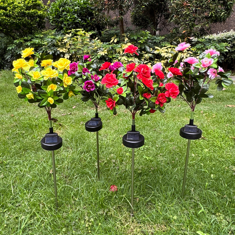 Cross-border outdoor garden terrace courtyard decoration LED ground insert lights simulate the projection of red flower lights and solar rhododendrons Application Scenario