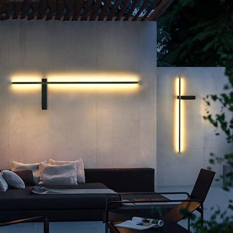 Cross-shaped outdoor wall lamps, waterproof solar energy corridor exterior wall long strip entrance line lamps, waterproof lamps in front of villa doors Specification drawing