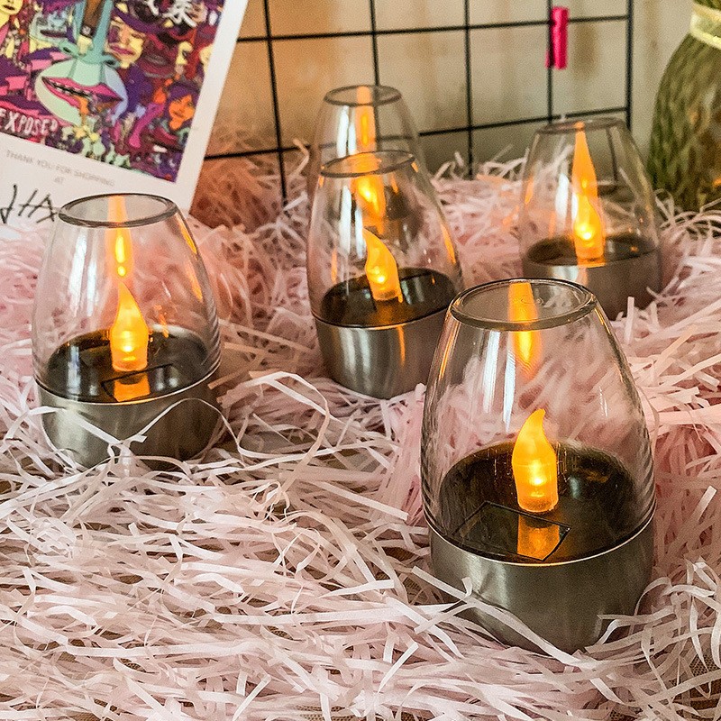 Cross-border new solar light, outdoor courtyard LED stainless steel ambient candle light, lawn ambient decorative night light D details Picture
