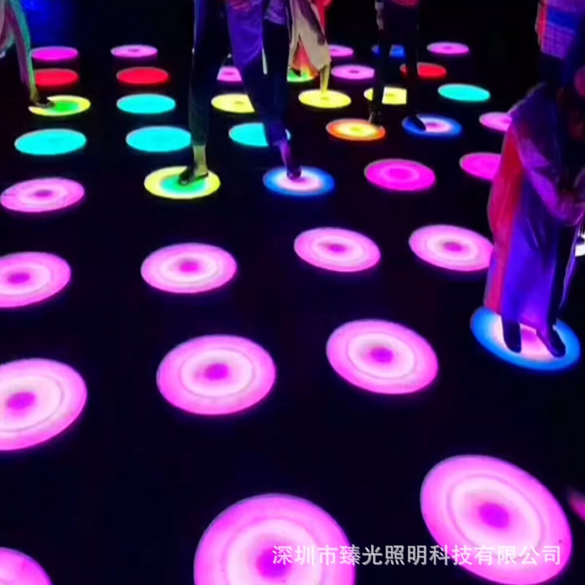 LED circular sensor floor tile light, colored outdoor waterproof square stage human interaction gravity sensor ground light Specification drawing
