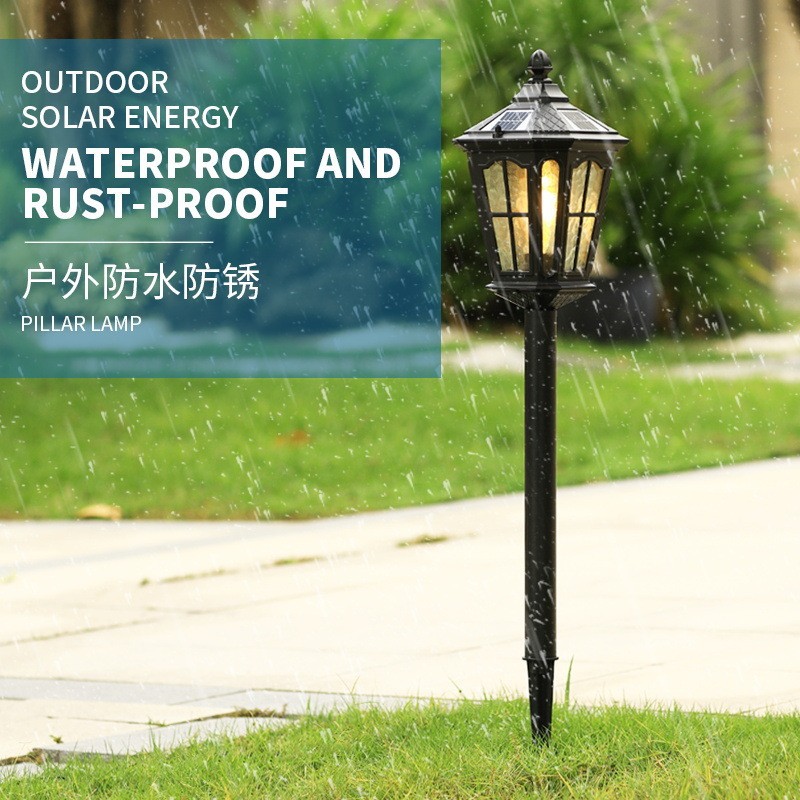 Solar-powered outdoor lawn lights, European retro villa courtyard lights, waterproof garden yard road insert grass lights Specification drawing