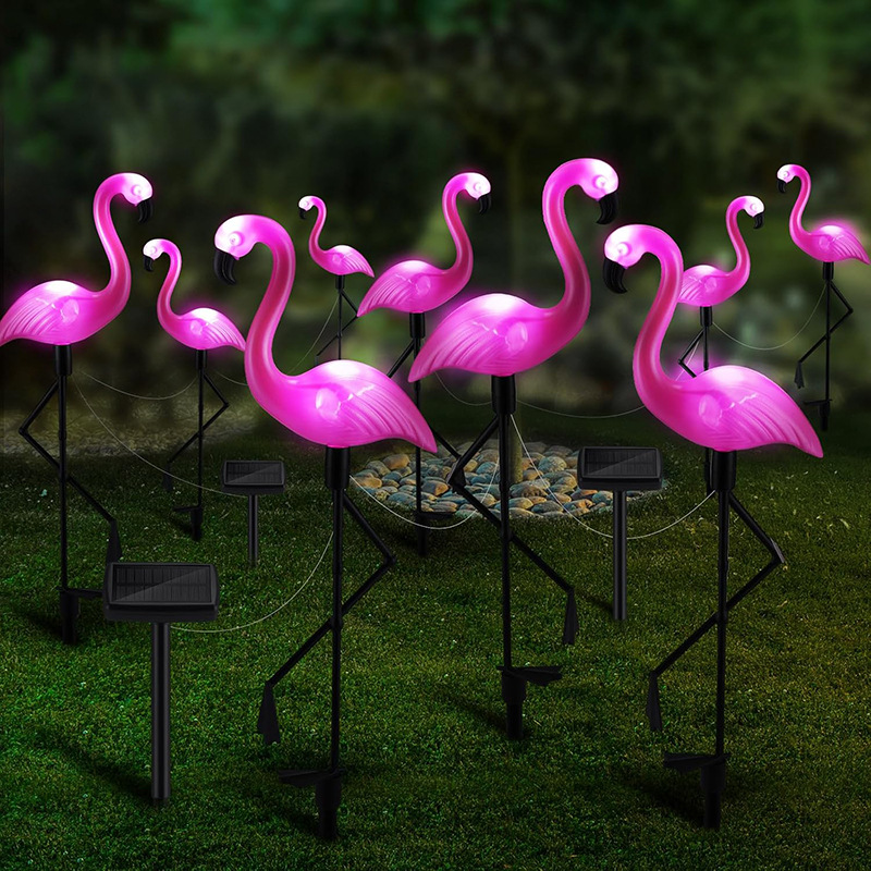 Cross-border solar flamingo lamp, simulation animal landscape, courtyard atmosphere lamp, outdoor garden lawn decorative item Specification drawing