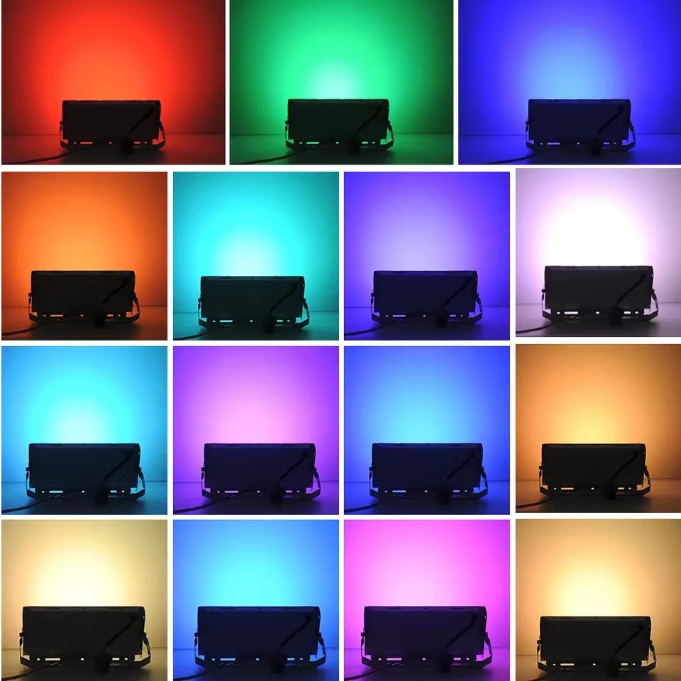 Cross-border indoor and outdoor floodlight strip remote control plug 50WLEDRGB color floodlight 220V in stock supply Application Scenario