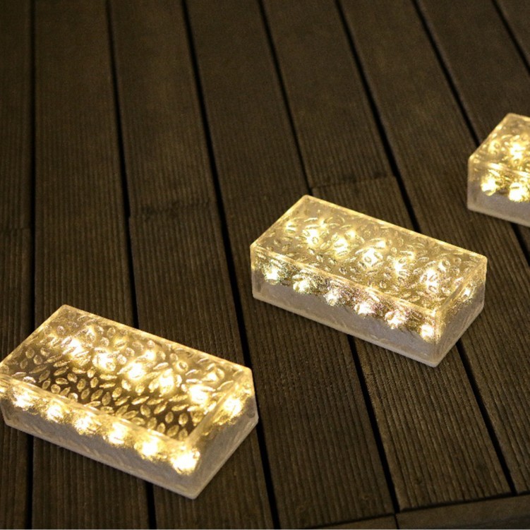 Solar-powered outdoor rectangular ice brick ground lamp, waterproof garden courtyard lawn, staircase display, landscape atmosphere lamp details Picture