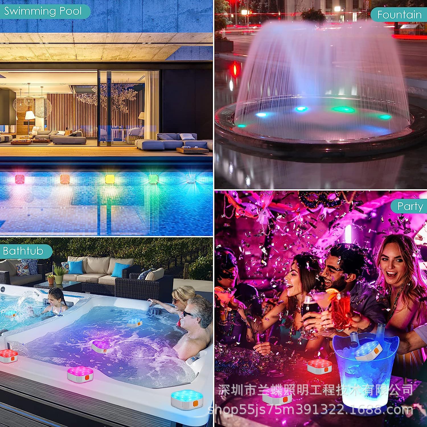 Amazon's new cross-border bestseller, IP68 snap-on pool light, diving light, bathtub LED light, bathtub light private mold details Picture