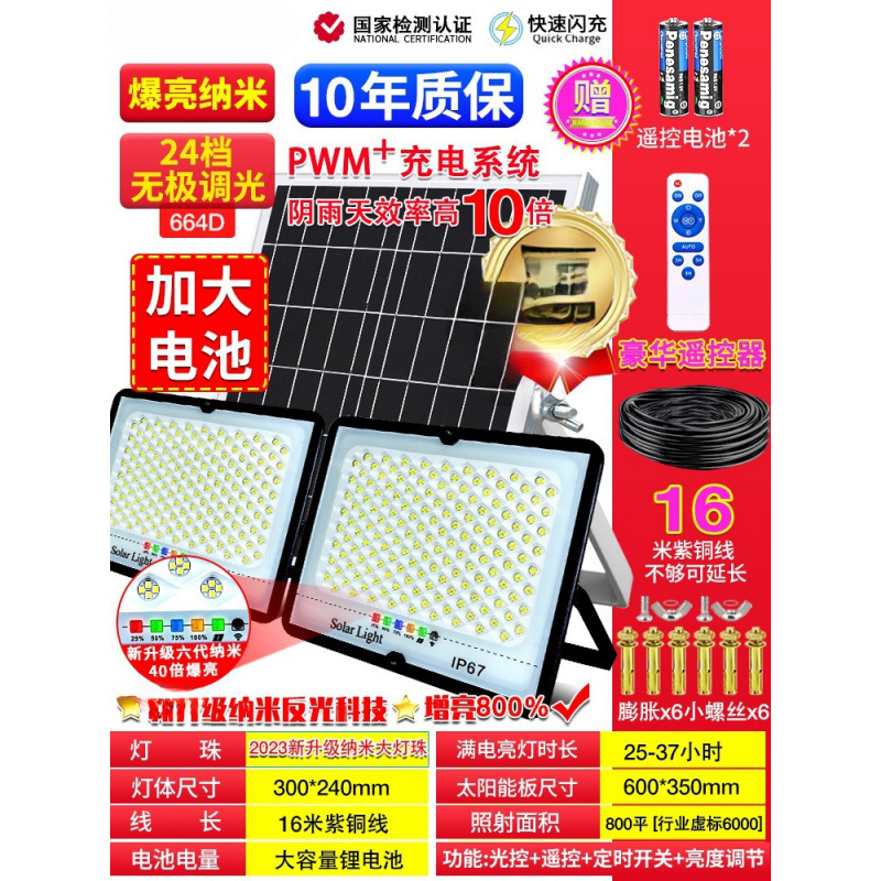 WWXM430 solar outdoor lamp, courtyard home indoor lighting, high-power integrated unit, one drag two ultra-bright road Item Picture