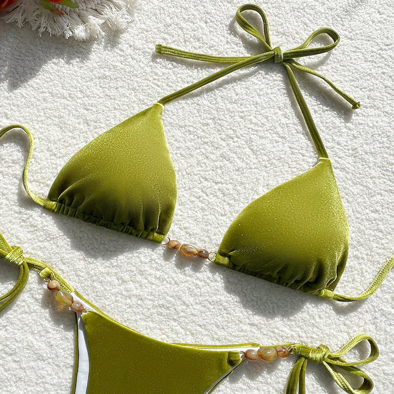 Solid-Color Bikini Lace-Up Sexy Split Triangular Cup Beach Hot Spring Swimsuit Application Scenario