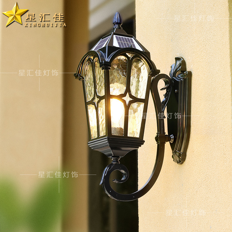 Outdoor wall lamps, waterproof European-style villa gates, columns, walls, terraces, outdoor courtyards, balconies, solar exterior wall lamps full figure
