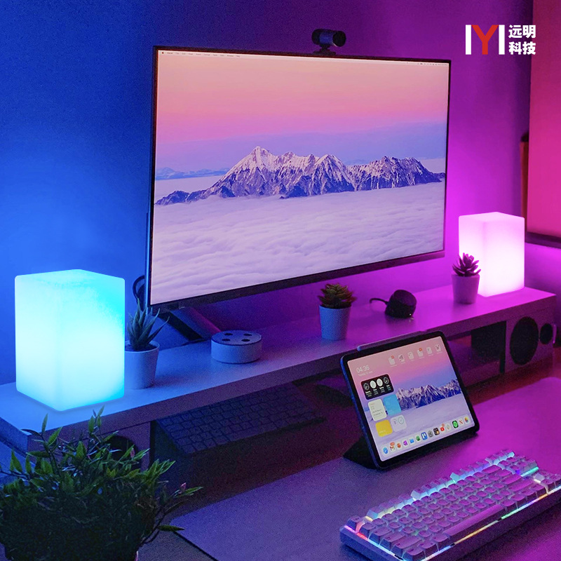 High-end atmosphere bar night light, a popular online hit led illuminated square column light, outdoor creative table atmosphere light details Picture