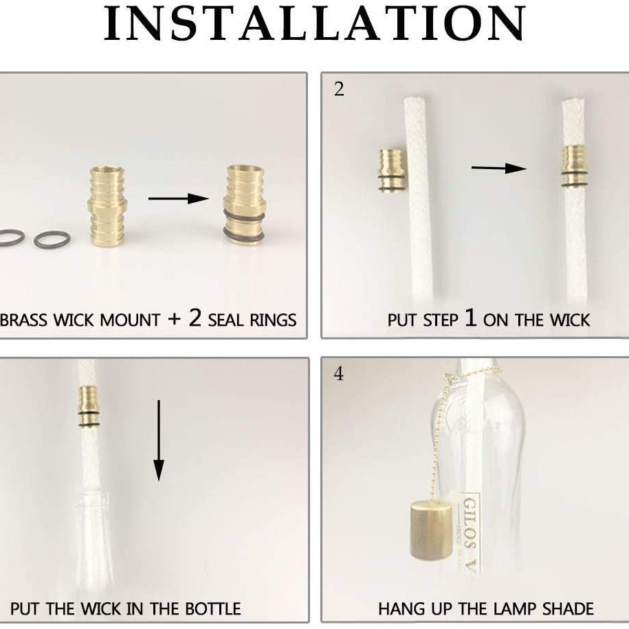 Bottle flashlight set, 4-piece set, 4 long-life flashlight cores, brass flashlight core holder Specification drawing