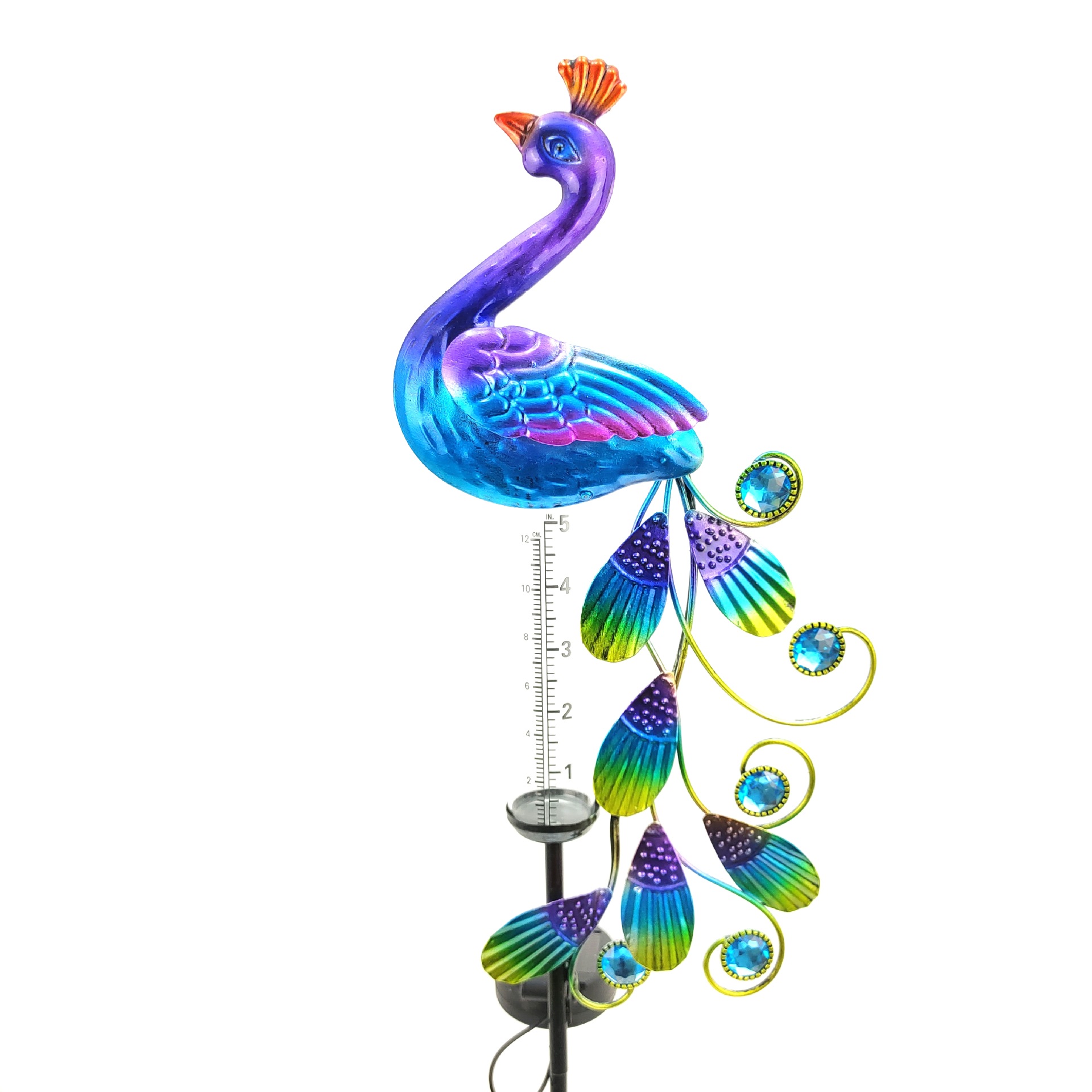 Solar-powered ironwork peacock rain gauge ground plug light Peacock rain gauge solar light ironwork rain gauge ground plug light full figure