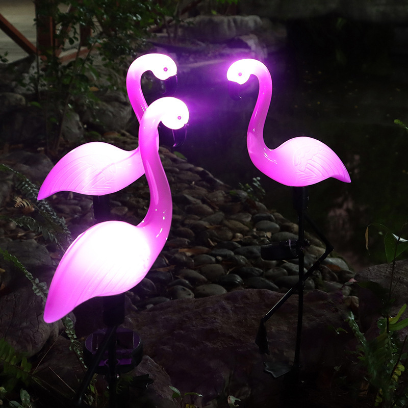 Solar-powered flamingo outdoor garden light, ground plug light, one-to-three outdoor garden landscape, courtyard decoration and lawn light Specification drawing